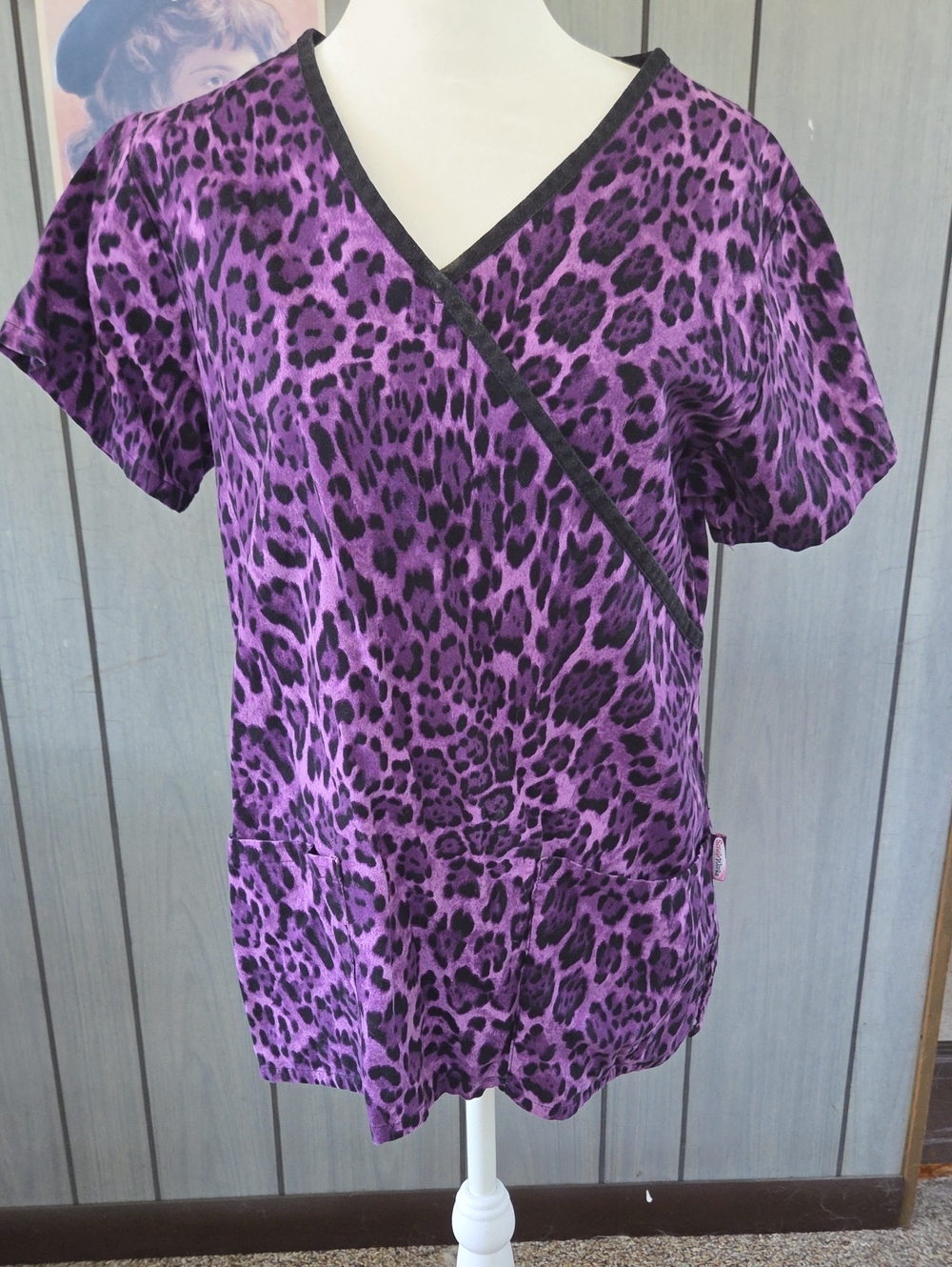 Scrub Works Purple Leopard Print V-Neck Women's Scrub Top